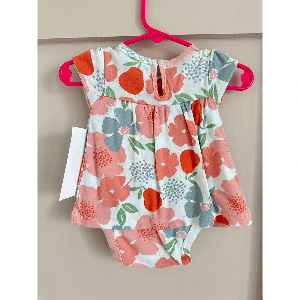 Child of Mine by Carters‎ Baby Girls Floral Bodysuit Dress Peach Blue 0-3M
